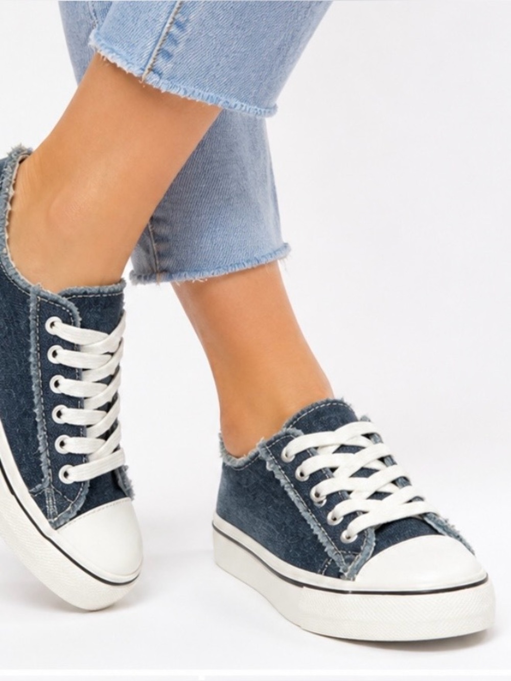 Denim Distressed Platform Sneakers Size 37 NWOT Casual Lace Up Shoes